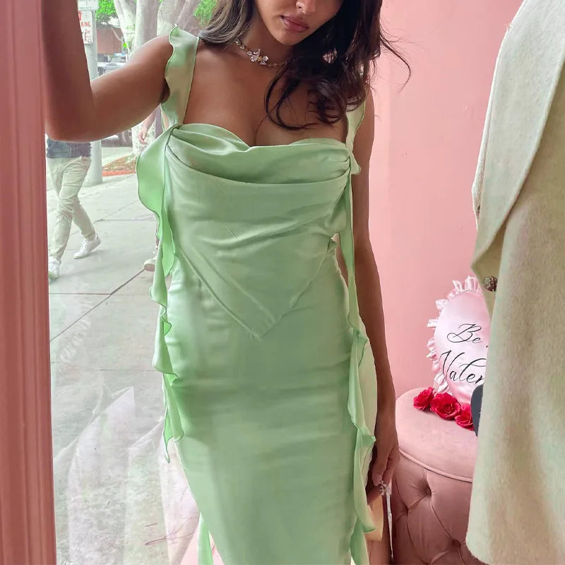 Cryptographic Fairycore Ribbon Sexy Backless Summer Maxi Dress Fashion Outfits Elegant Sleeveless Gown Party Club Split Dresses