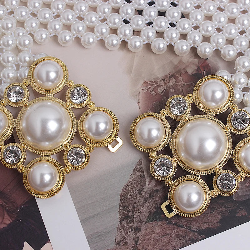 Pearl Embellished Elastic Waist Chain Belt for Women