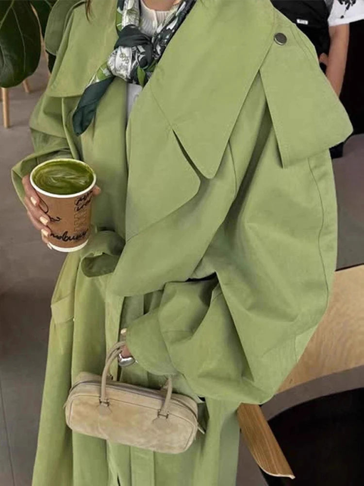 Turn-Down Collar Lace Up Windbreaker Coat For Women