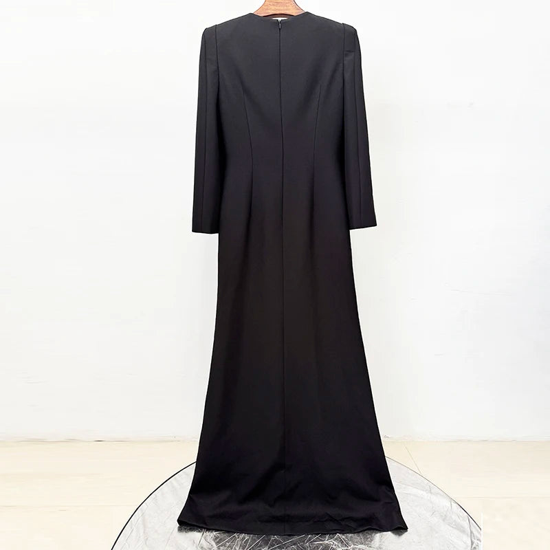 HIGH STREET Newest Fashion 2026 Designer Party Vestido Women's Slit Sleeve Diamonds Beaded Maxi Long Dress