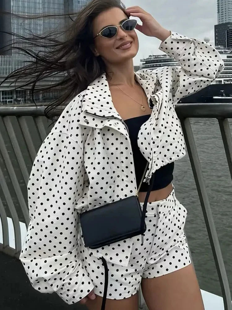 Autumn Retro Polka Dot Long Sleeve Jacket for Women