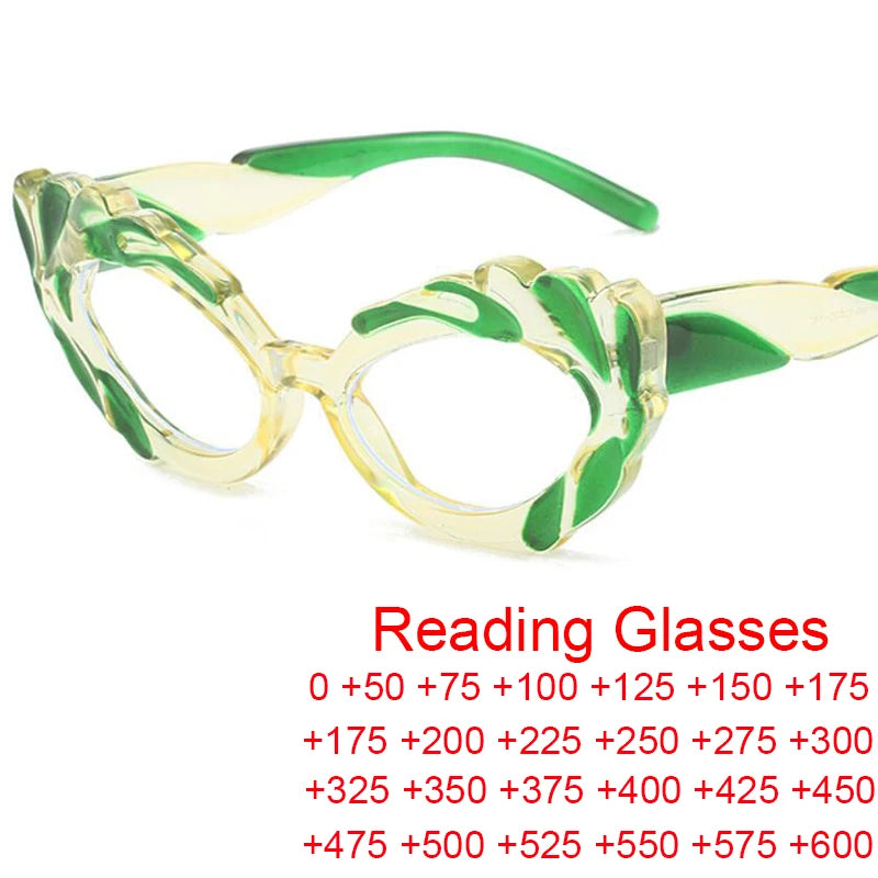 Anti Blue Light Green Cat Eye Reading Glasses For Women