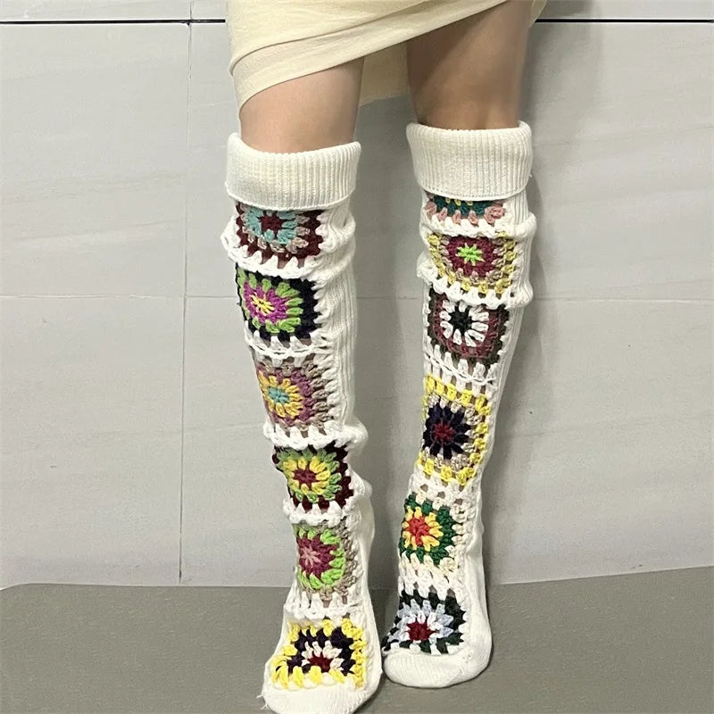 Ethnic Crochet Knit Autumn Winter Thigh High Socks for Women