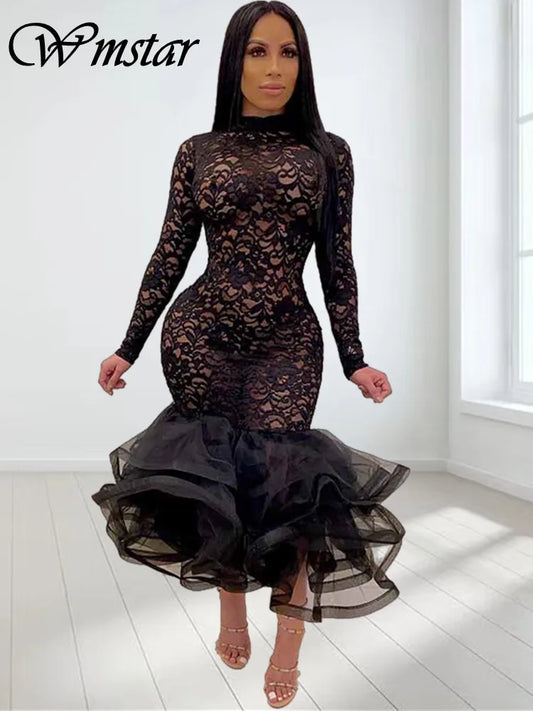 Wmstar Party Dress Women Sexy Hollow Out Bodycon Maxi Long Maxi Dress Hip Wrap Club Outfits New In Spring Wholesale Dropshipping