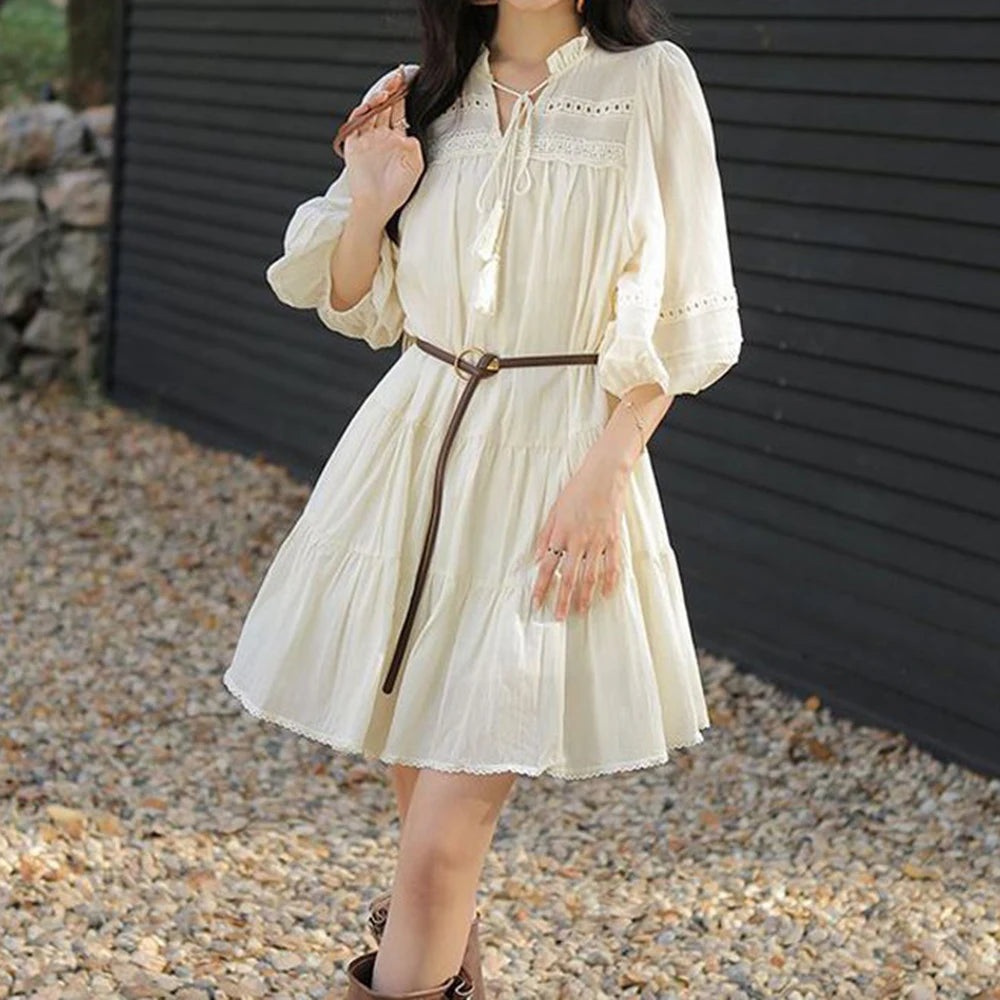 Vacation Style Boho Chic Lace Up Midi Dress for Women
