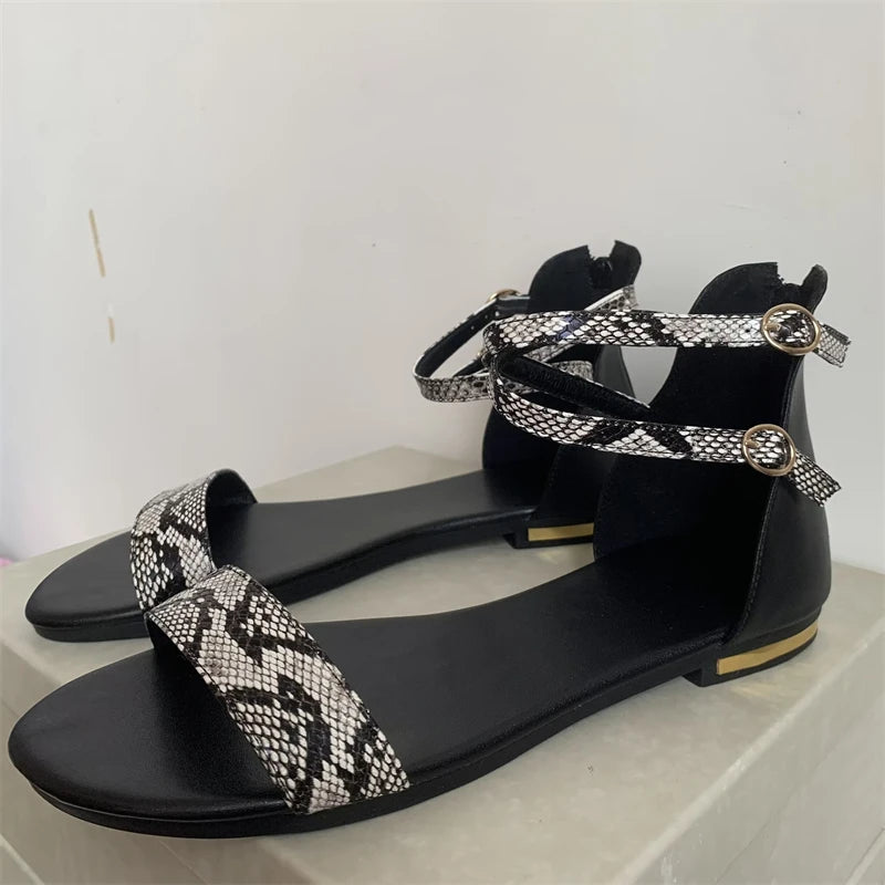 Snake Print Leather Gladiator Sandals