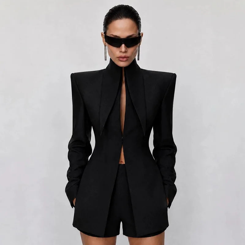 Solid Color Slim Fit High Waist Two Piece Shorts Set for Women