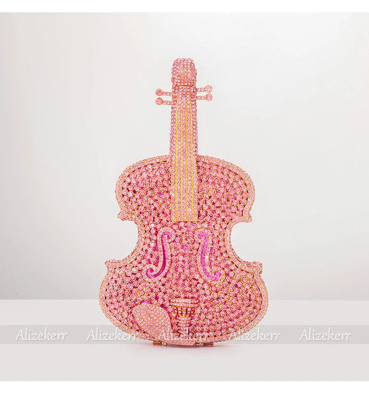 Elegant Crystal Violin Shaped Evening Clutch for Women