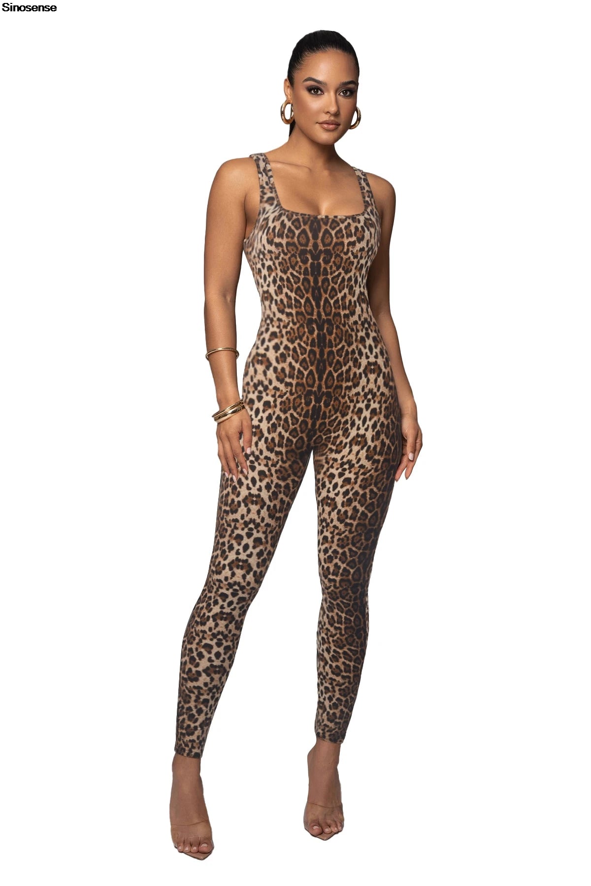 Leopard Print Sleeveless Bodycon Jumpsuit for Women
