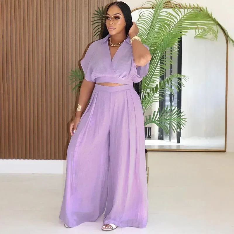 Relaxed Casual Crop Top And Wide Leg Pants Set for Women