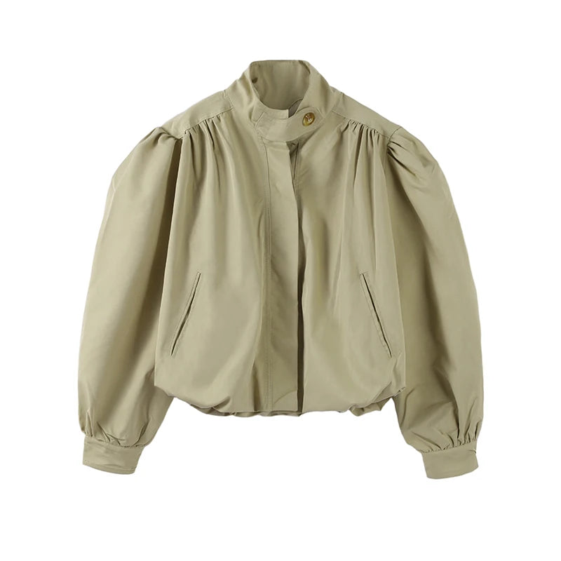 Lightweight Standup Collar Solid Short Jacket for Women