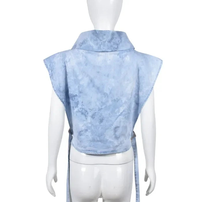 Elegant Tank Tops for Women Streetwear Summer 2025 New Cowboy Pile Collar Pullover Sleeveless Workwear High Waist Short Vest