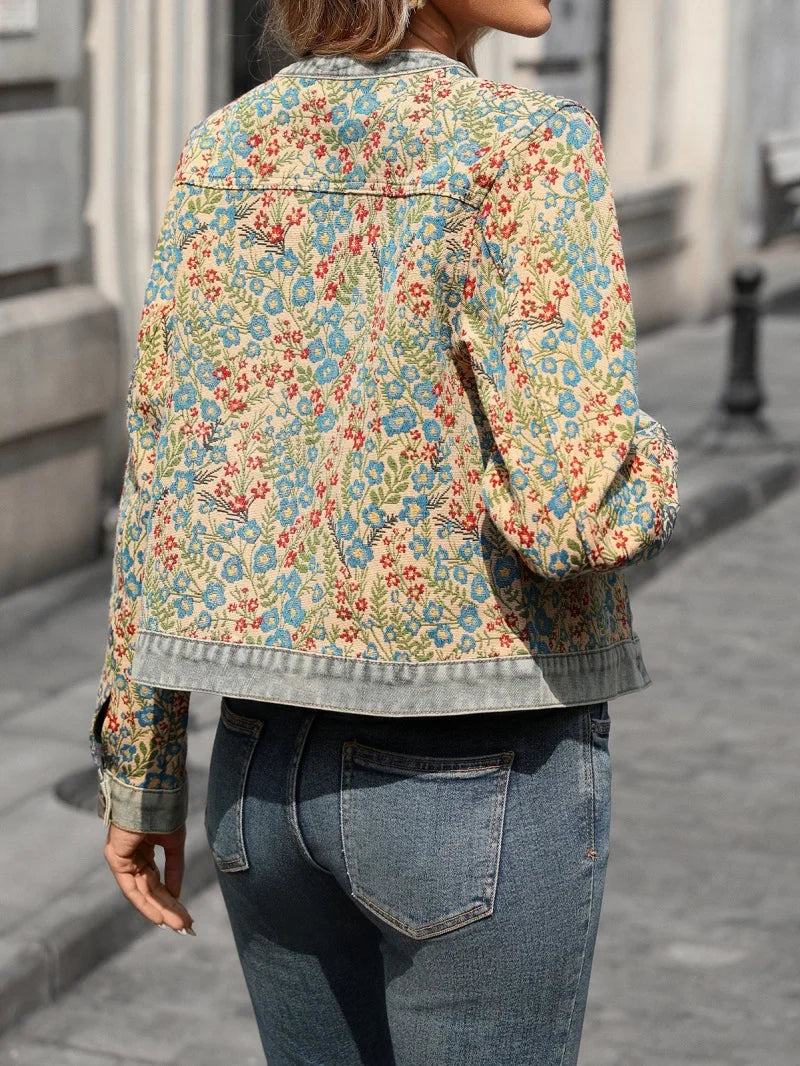 Casual Long Sleeve Embroidered Denim Jacket for Women