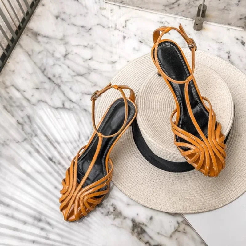 Elegant Narrow Band T-Strap High Heel Sandals for Women