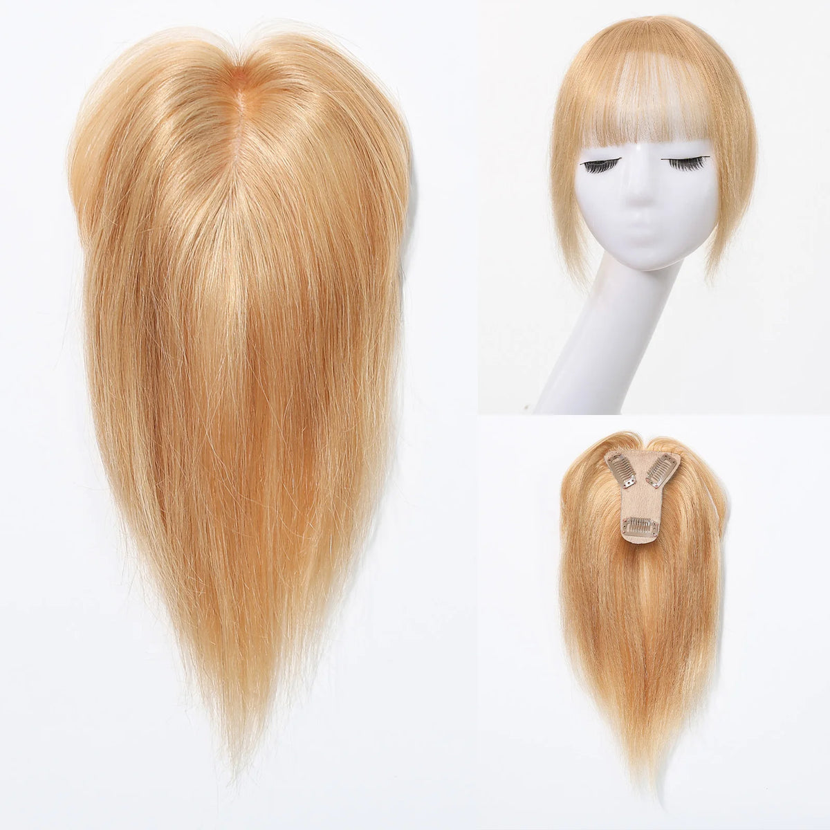 Brown Silk Base Clip In Remy Human Hair Toppers With Bangs For Women