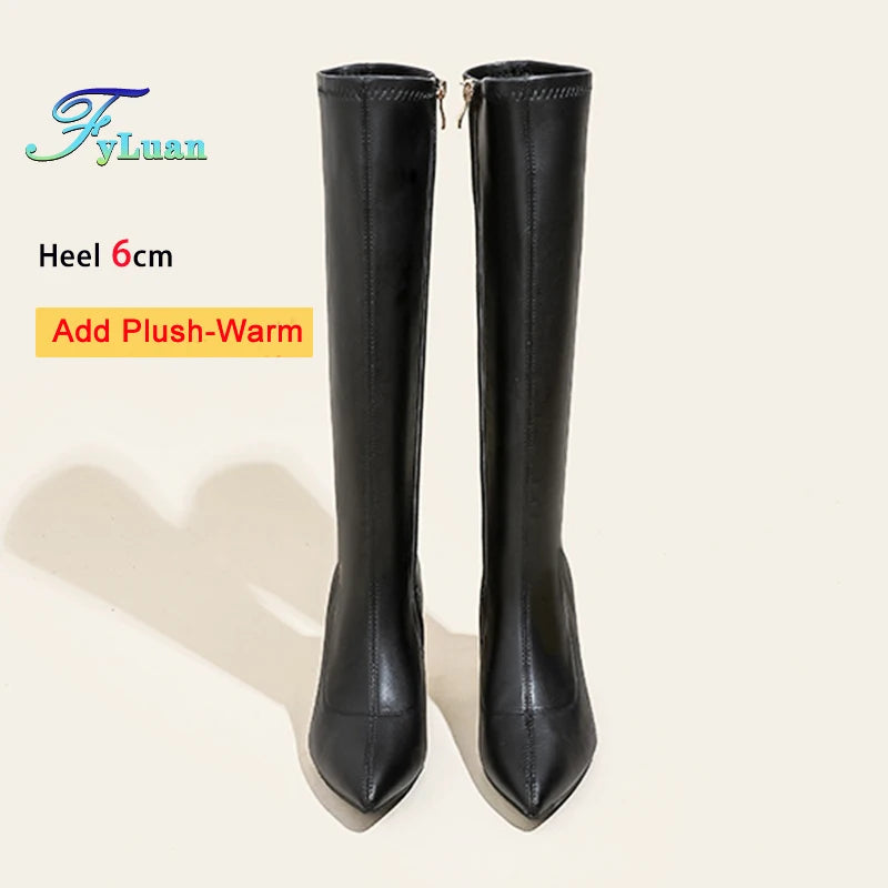 Patent Leather Pointed Knee High Boots