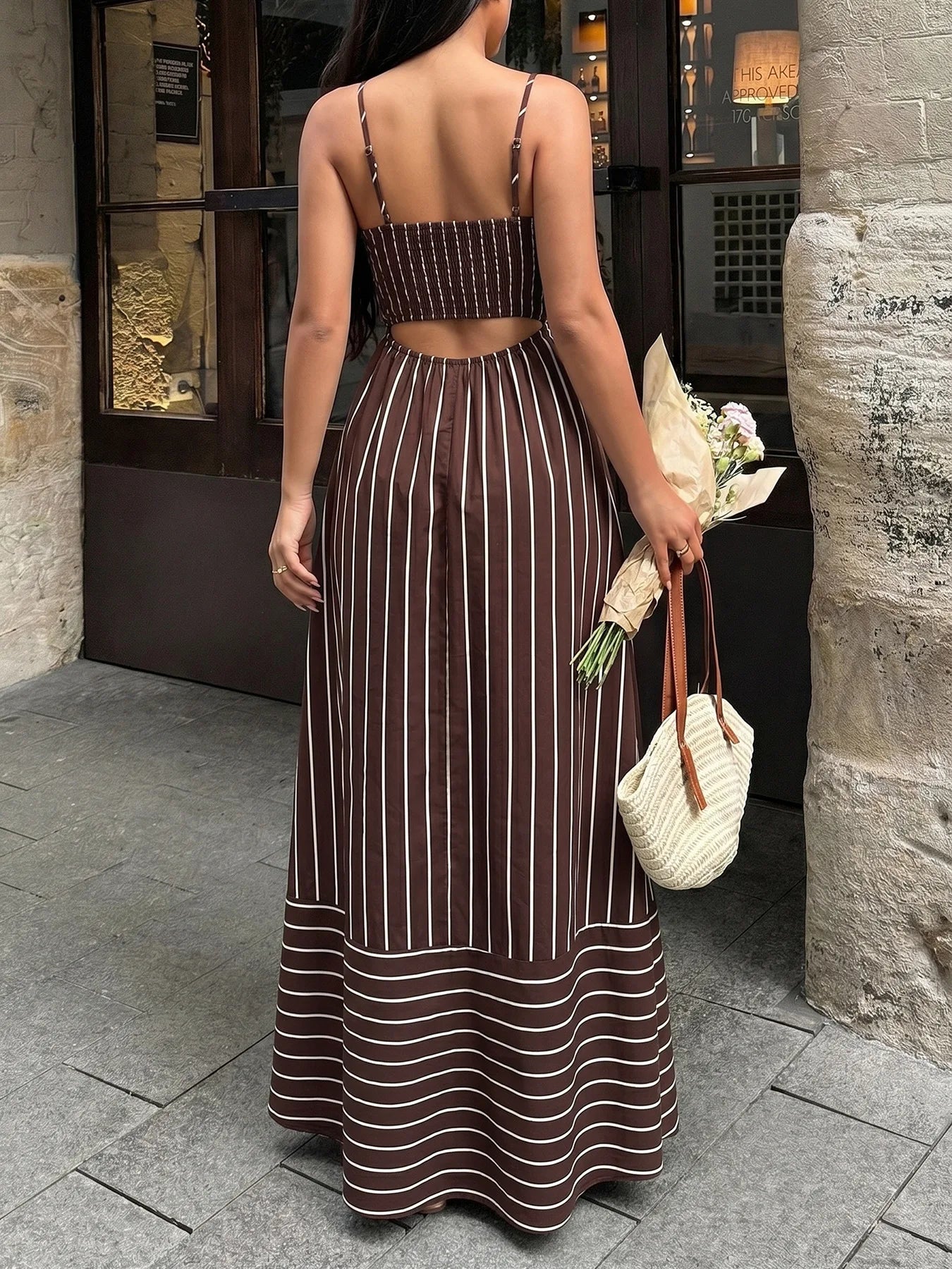 Elegant Backless Square Collar Maxi Dress for Women