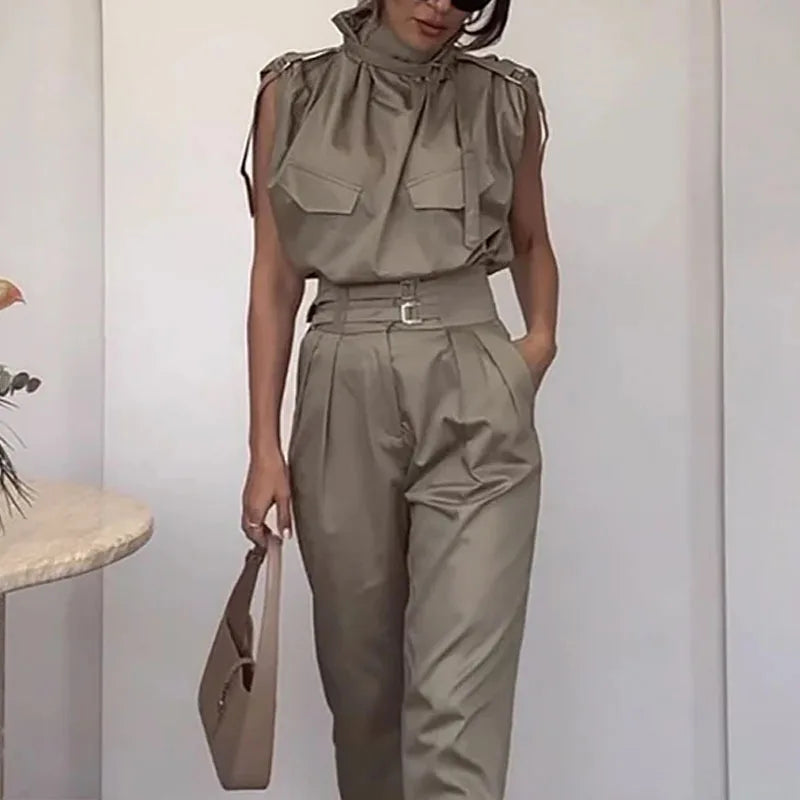 Chic Off Shoulder Sleeveless Two Piece Set for Women