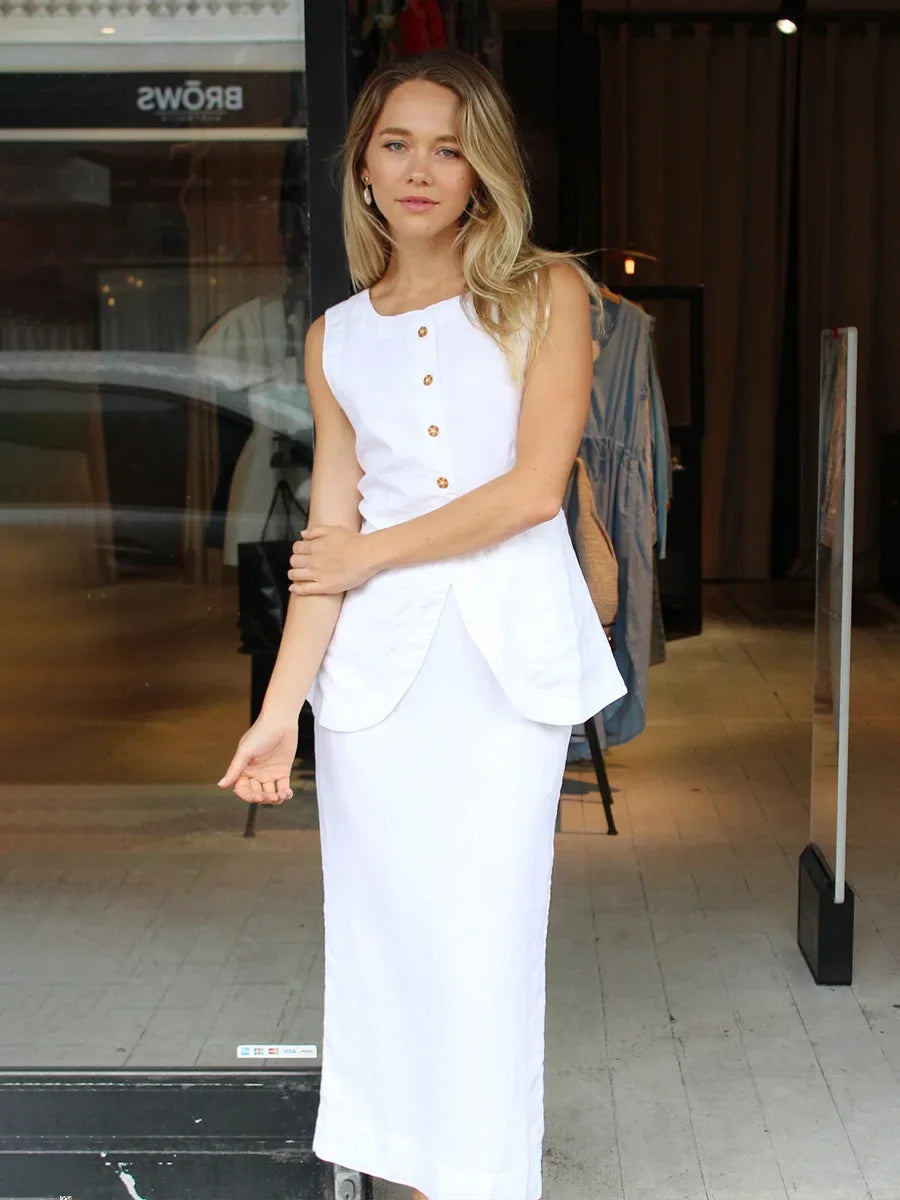 Breathable Linen High Waist Vest And Skirt Set For Women