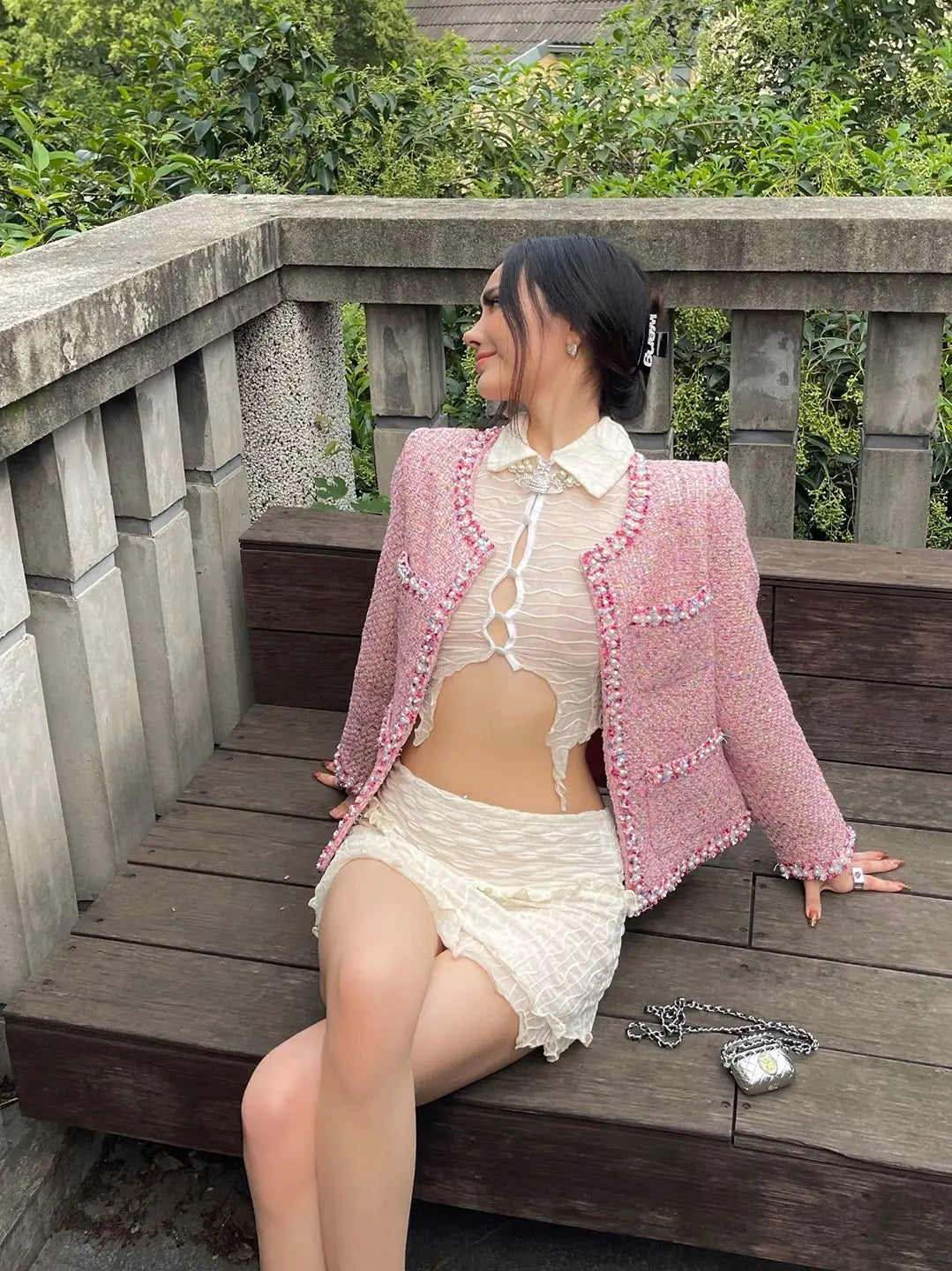 Elegant Pink Long Sleeve Jacket With Pockets for Women