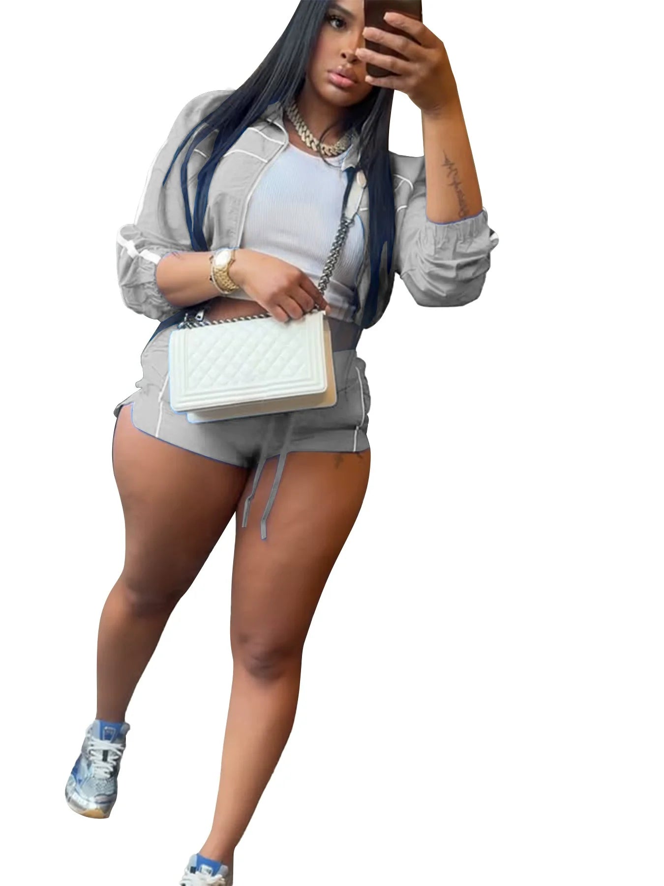 Athletic V Neck Long Sleeve Casual Lounge Set for Women