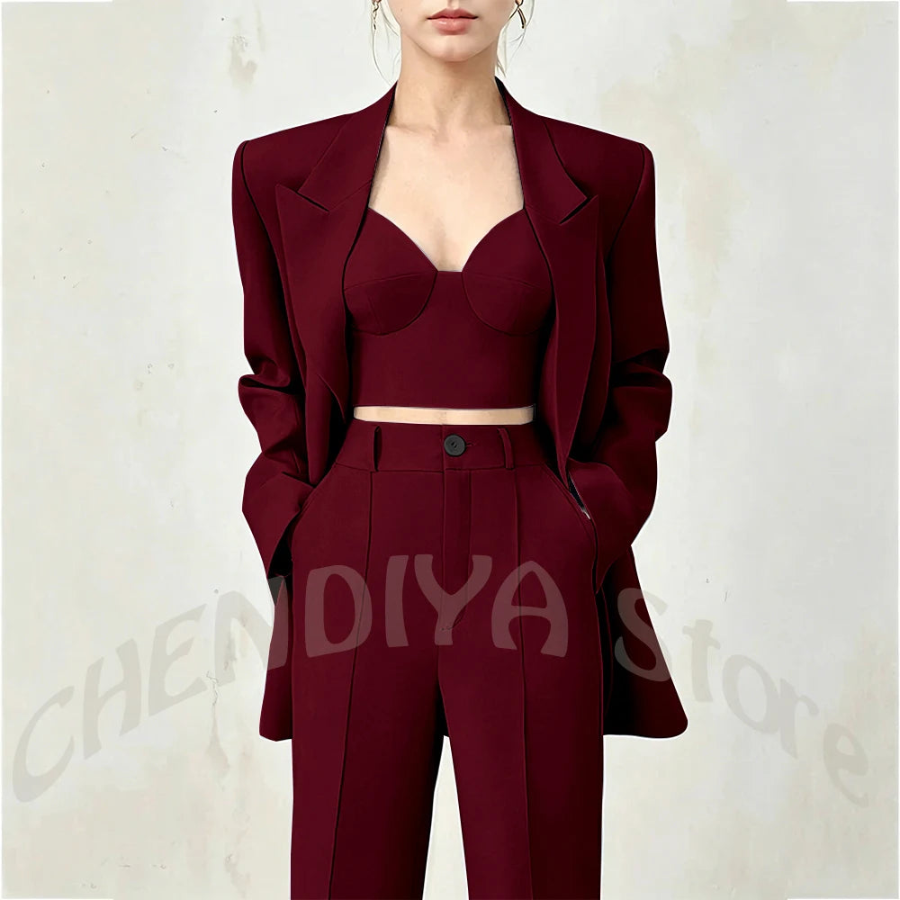 Business Casual Women's Suit Two Piece Peaked Lapel Stylish Double Breasted Formal Outfit Female Jacket Pants Customized