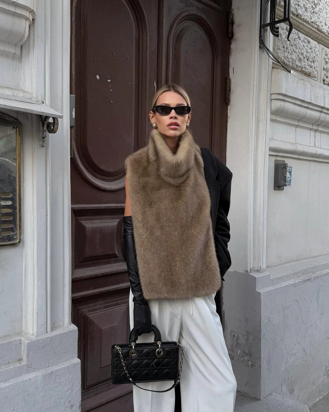 Mandarin Collar Faux Fur Vest
