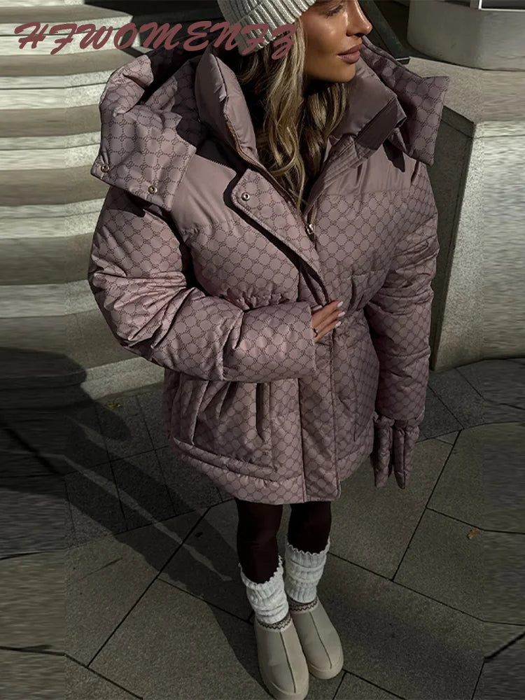 Winter Plaid Hooded Cotton-Padded Jacket for Women