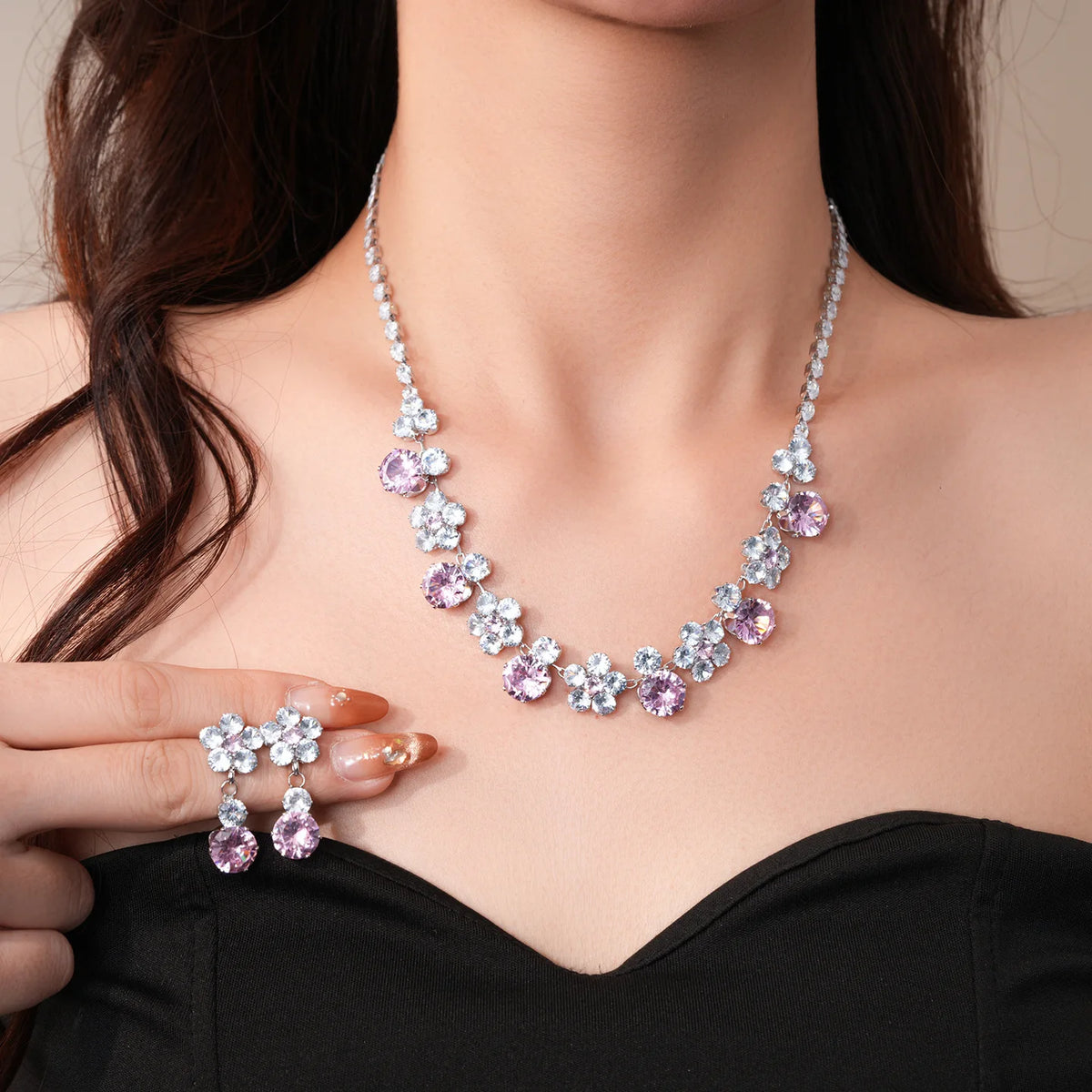 Floral Cubic Zirconia Necklace Set
