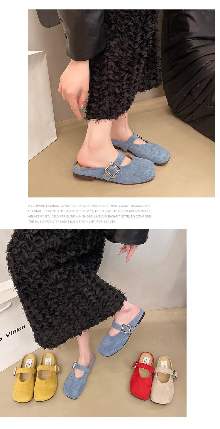 Square Toe Slip On Comfortable Flat Slides For Women