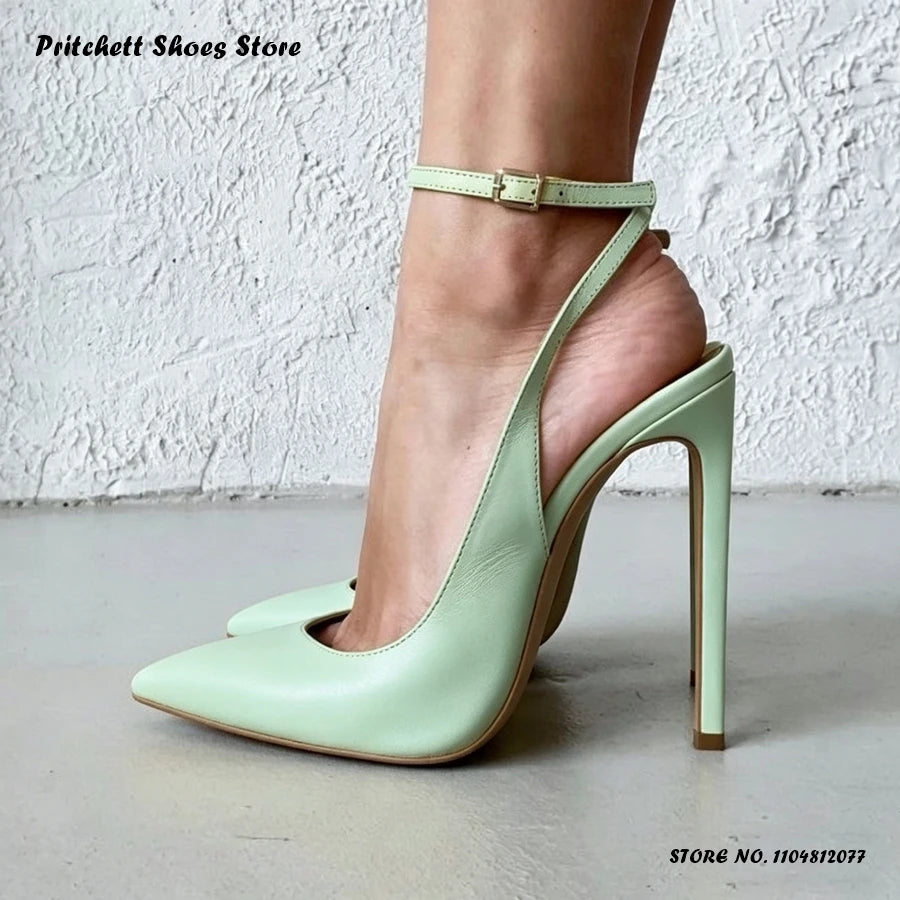 Lavender Buckle Strap Pointed Toe Stiletto Pumps for Women