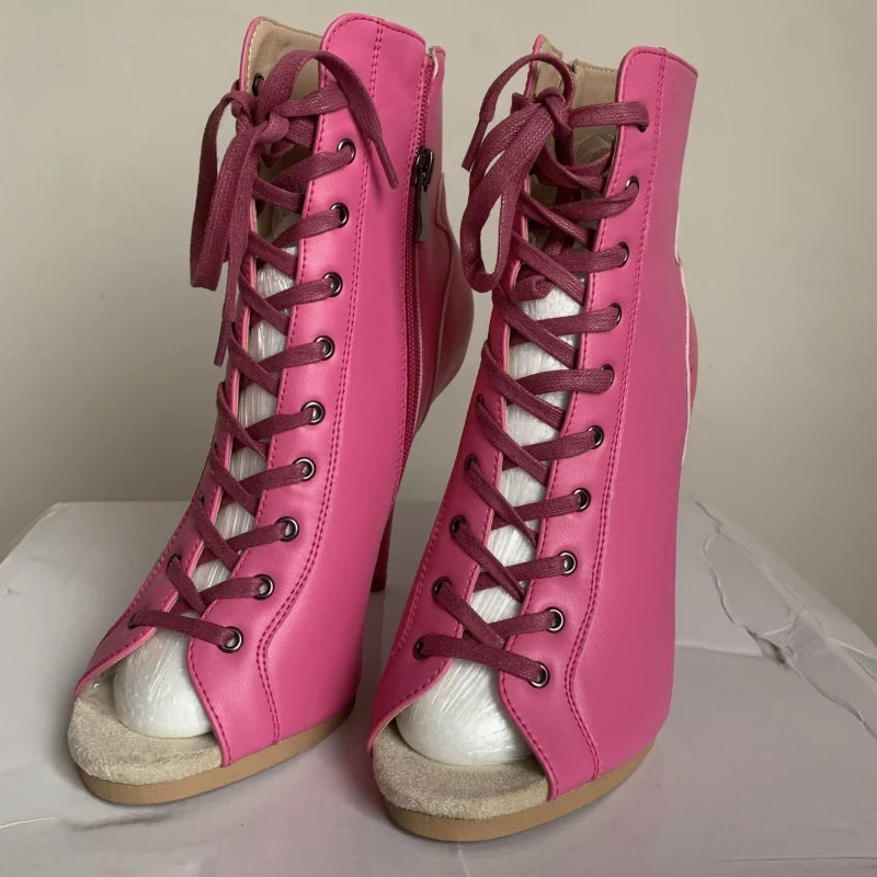 Peep Toe High Heel Zipper Ankle Boots