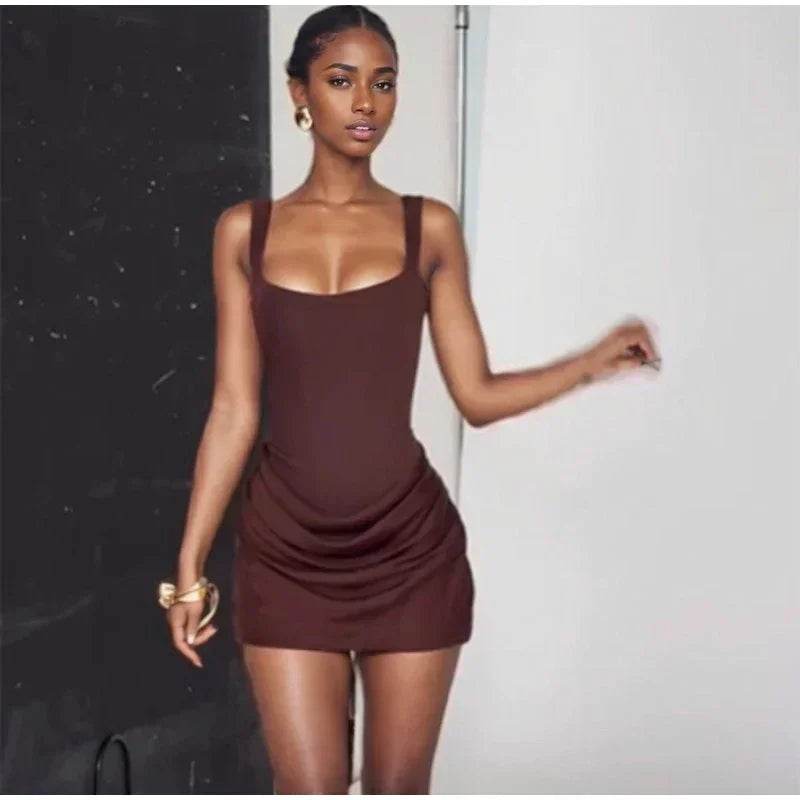 U Neck Back Bandage Mini Dress