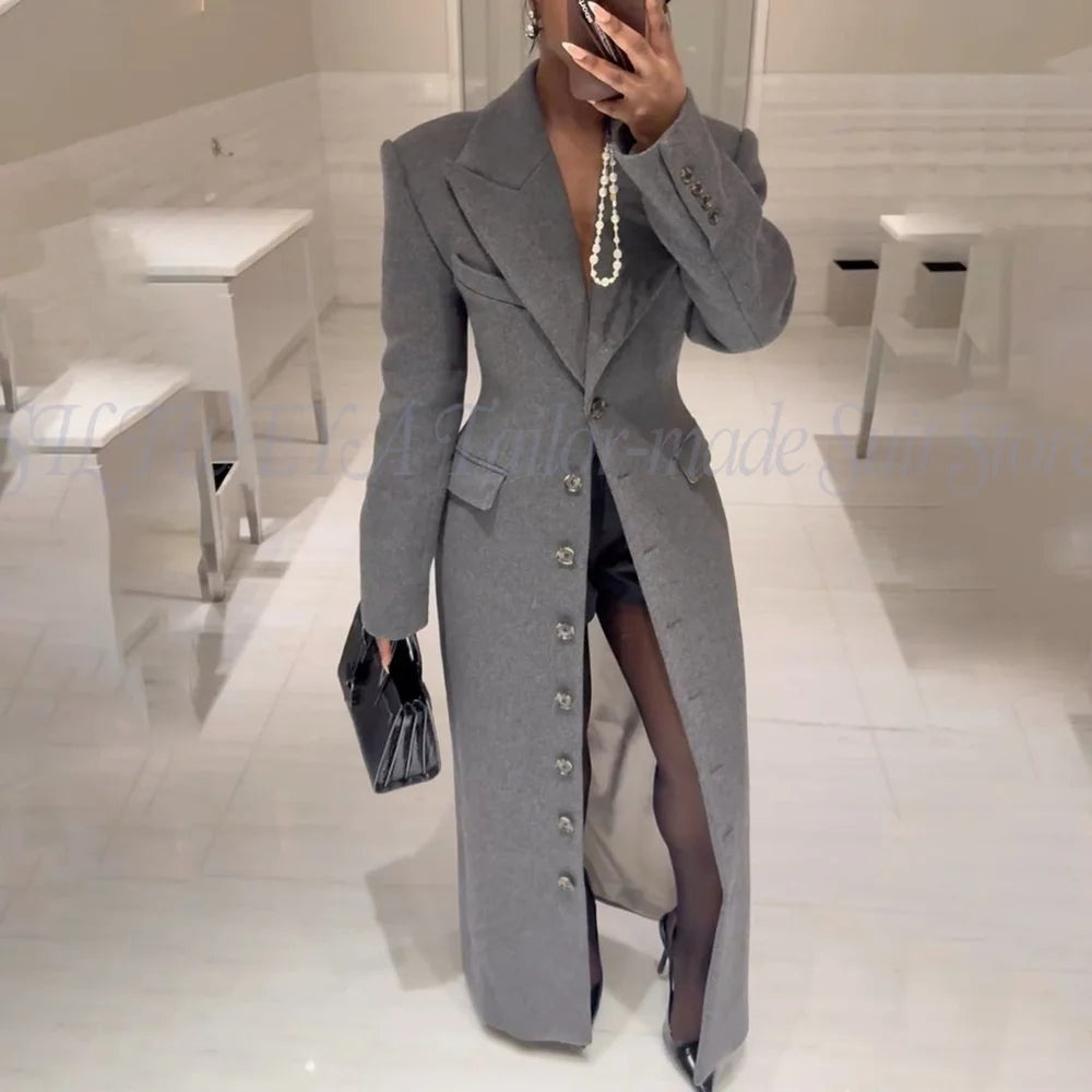 Elegant Slim Fit Blazer With Notched Collar For Women