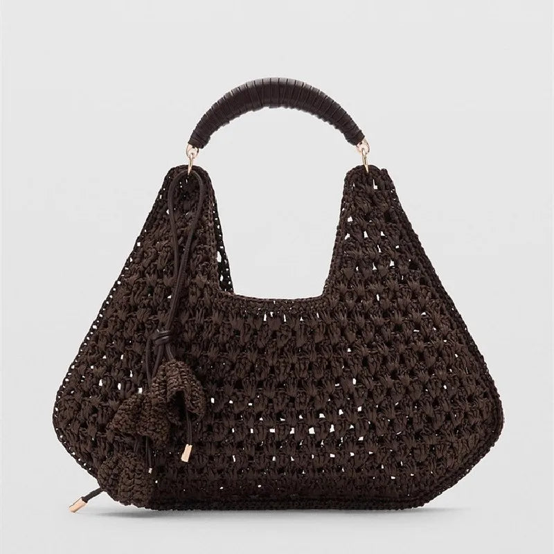 Hollow Out Tote Bags For Women Luxury Designer Handbag Purse New Weave Large Capacity Tassel Shoulder Straw Beach Bag