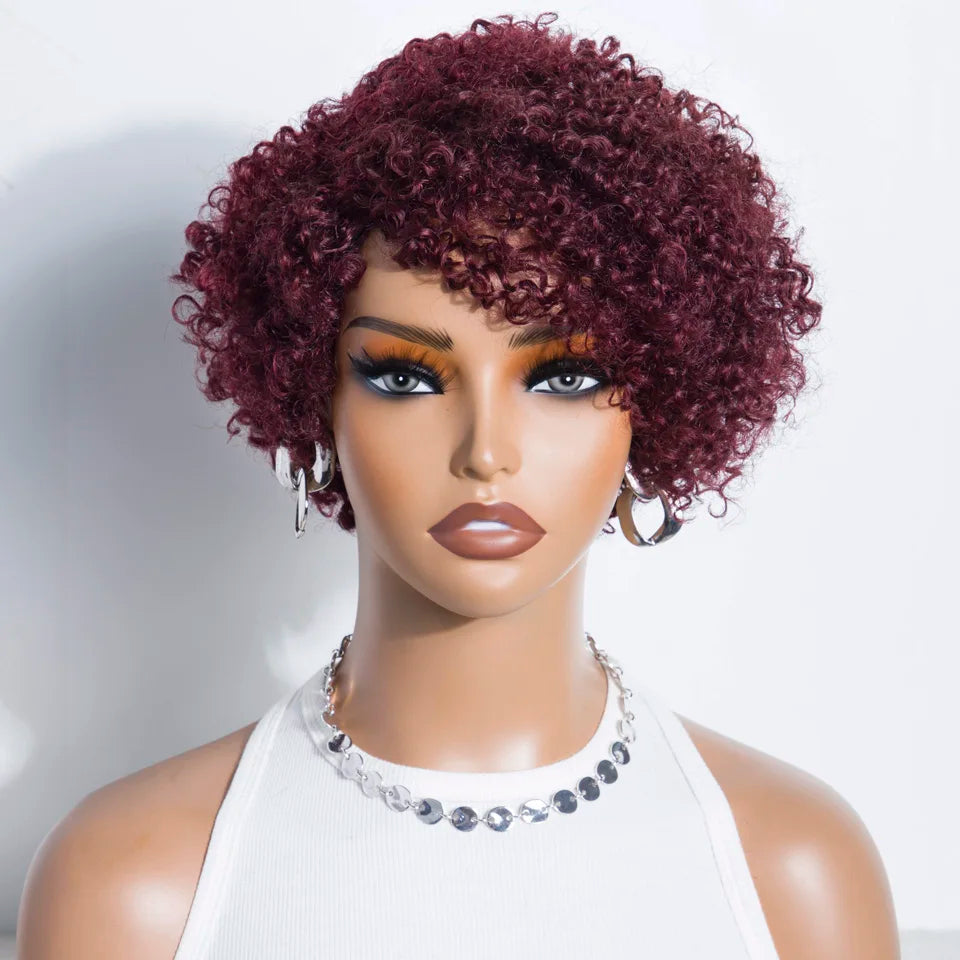 Short Kinky Curly Pixie Bob Human Hair Wig for Women