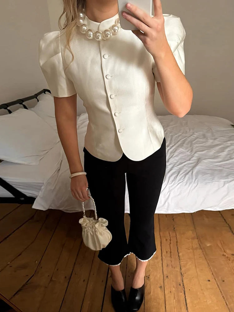 Stand Collar Puff Sleeve Coat