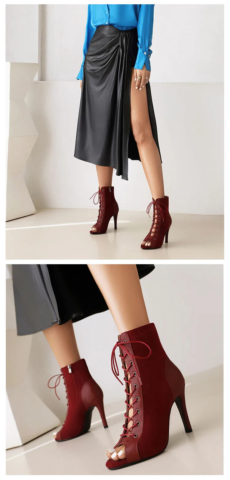 Thin Heel Latin Dance Ankle Boots With Zip for Women