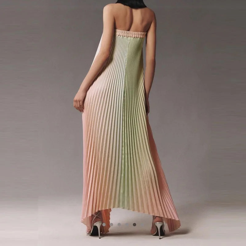 Women Elegant Big Hem One Shoulder Party Dress Show Style Pleated Gala Gowns Banquet New 2024 Gradient Tube Tops Evening Dress
