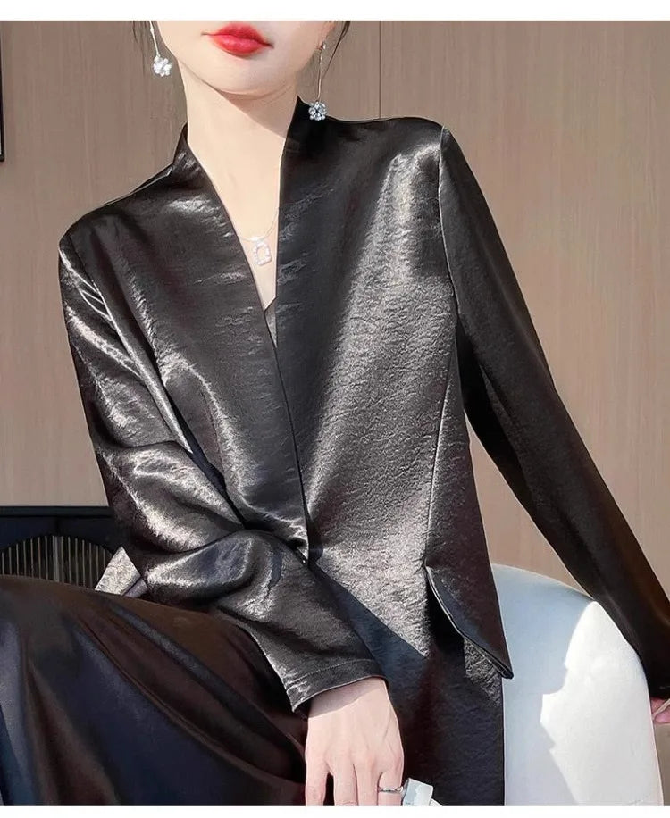 One-Button Satin Blazer