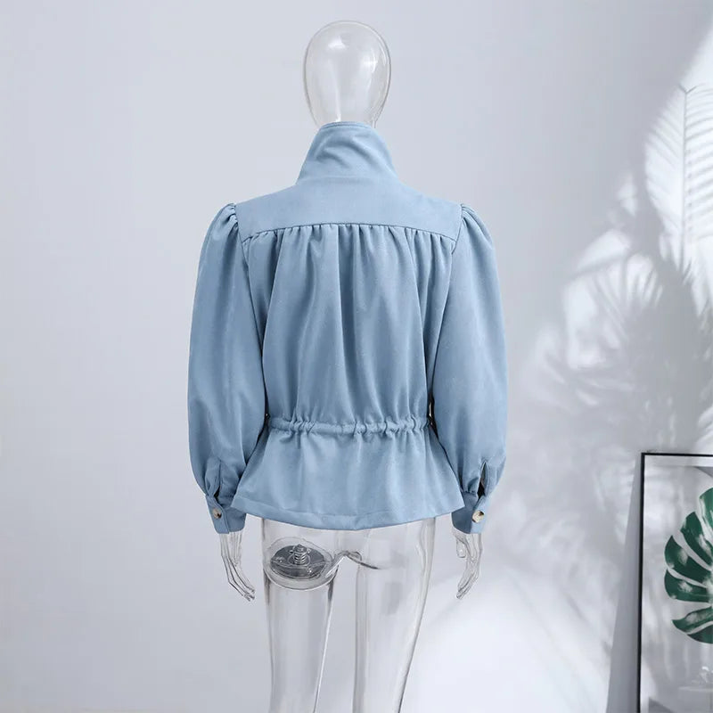 Lightweight Faux Suede Stand Collar Jacket for Women