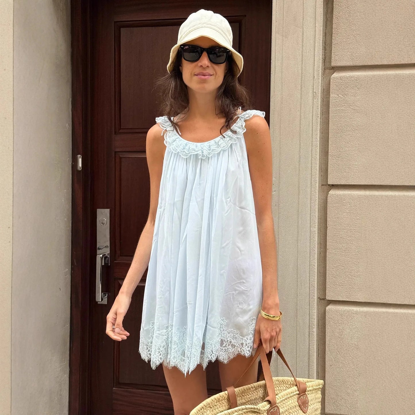 Chiffon Lace Spaghetti Strap Tiered Mini Dress for Women