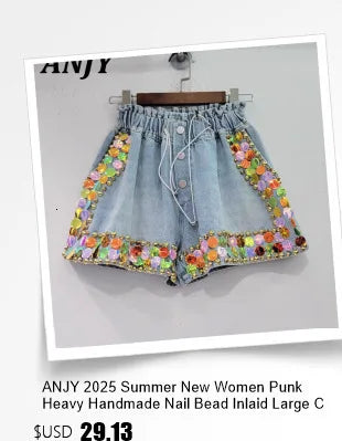 ANJY Summer New Women American Retro Streetwear Camouflage Three-dimensional Pocket Cargo Jeans Casual Trendy Denim Shorts A7672