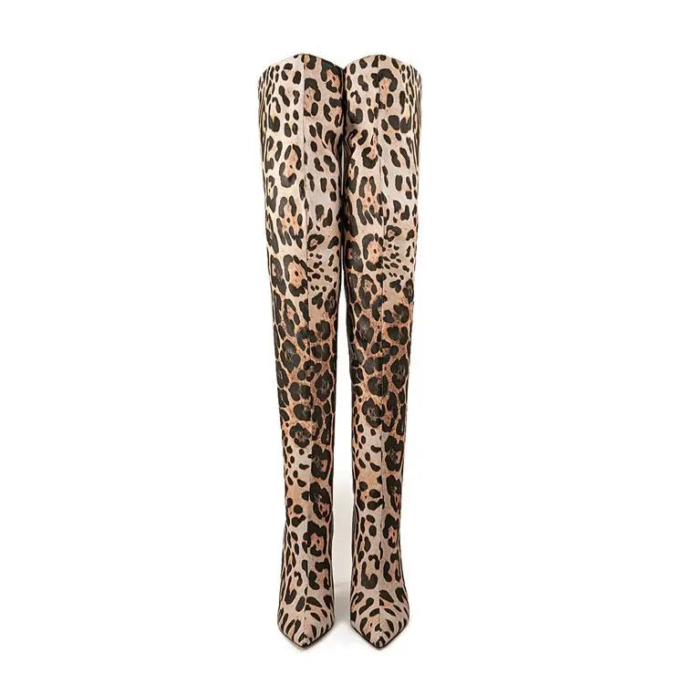 Purple Gradient Leopard Print Over-the-Knee Boots for Women