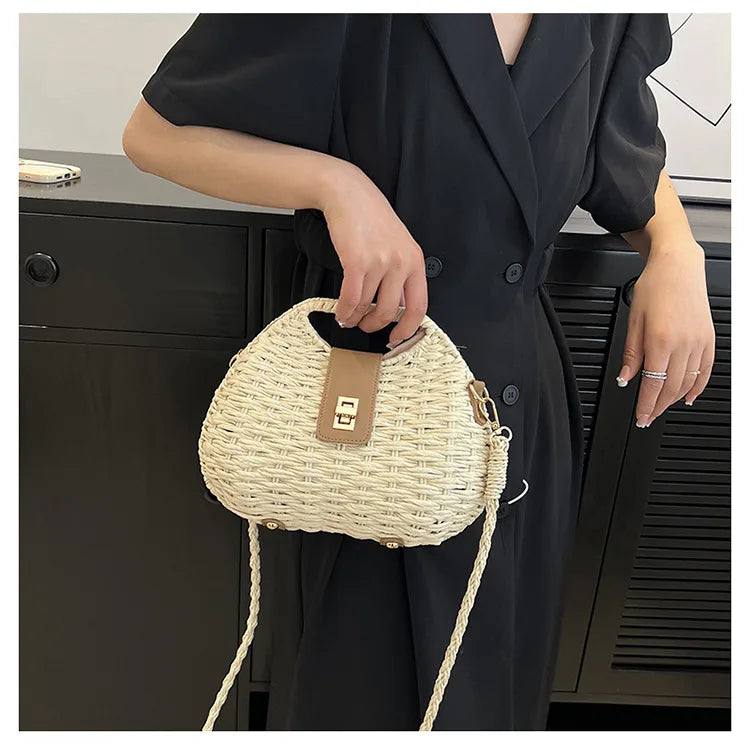 Trendy Handwoven Wicker Straw Shoulder Bag for Women