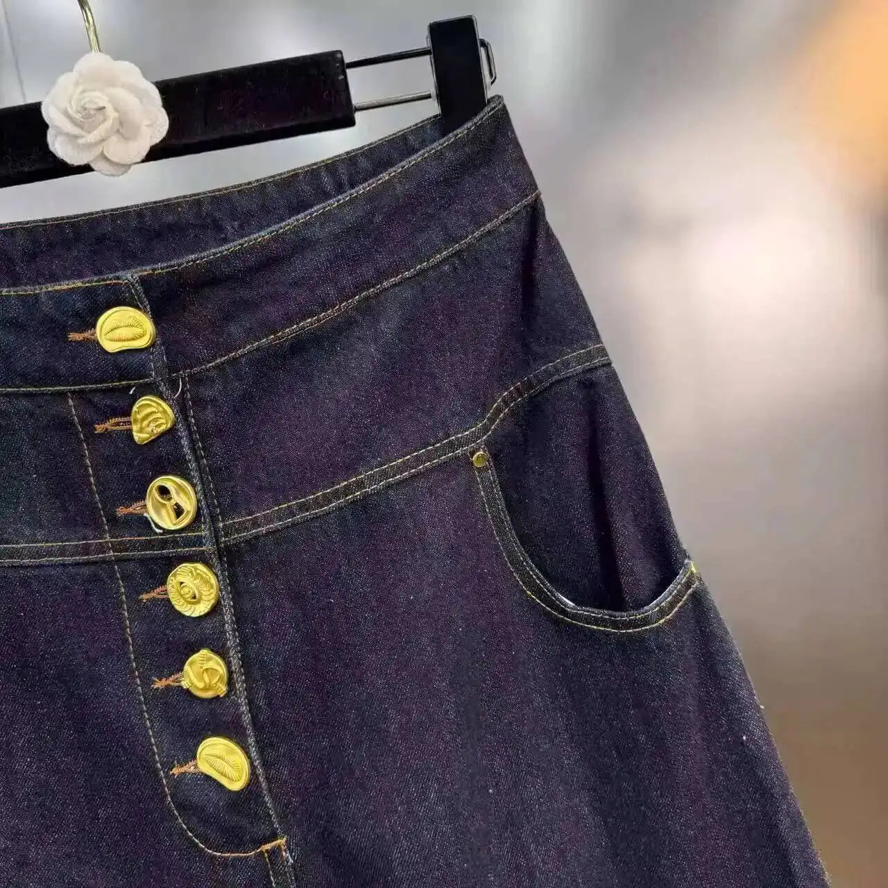 ANJY Autumn New Women's Streetwear Y2K Chic Fashion Safari Style Niche Personality Spliced Button Jeans Casual Denim Pants A7689