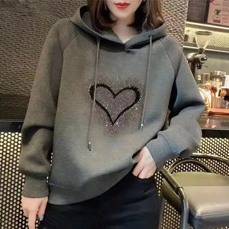 Autumn and Winter Women's Hoodie Sweater fleece-lined Thickened Korean-style Loose Casual All-match Top
