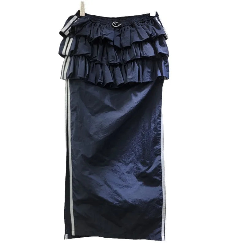 YEAE women's 2025 spring new temperament cake  splicing tooling one-step skirt medium and long skirt