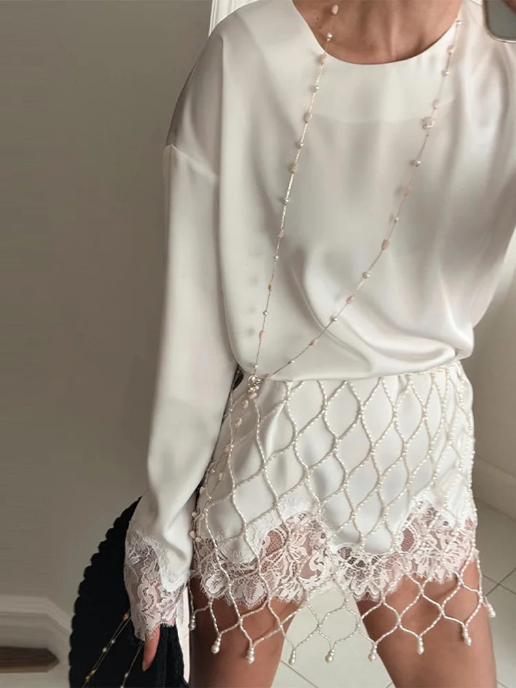 Elegant Lace Patchwork Loose Knee Length Dress for Women