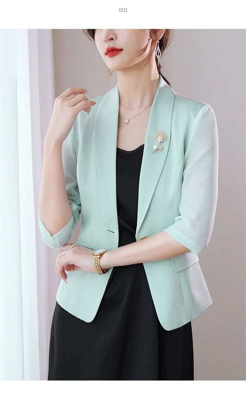 Lightweight Solid Color Chiffon Blazer Jacket For Women